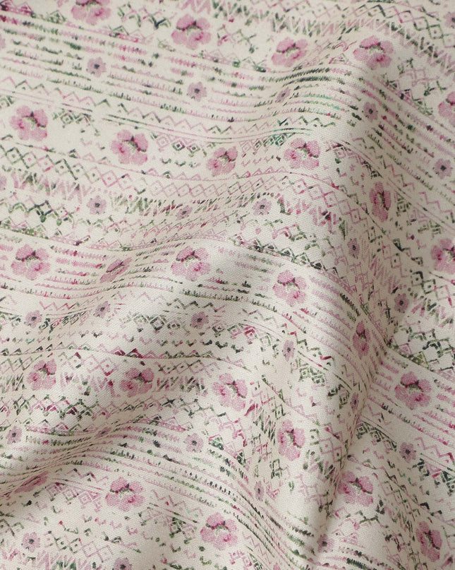 Ivory Cream Digital Print Lawn Fabric 110cm