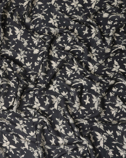 Navy Charcoal Synthetic Chiffon Fabric 110cm