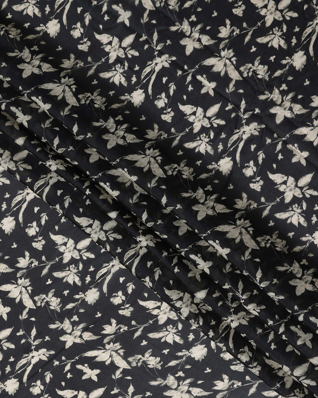 Navy Charcoal Synthetic Chiffon Fabric 110cm