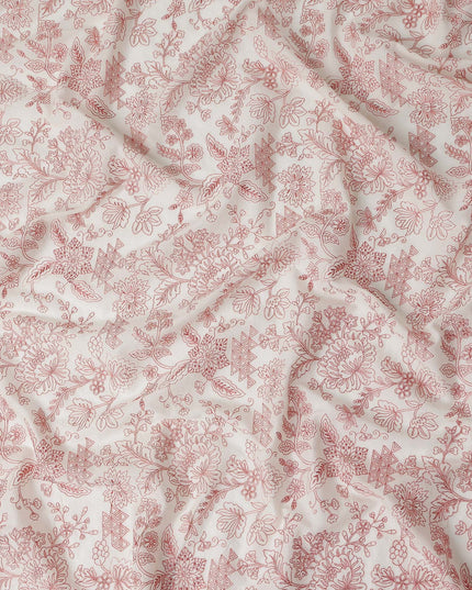 Rust Cream Digital Print Lawn Fabric 110cm