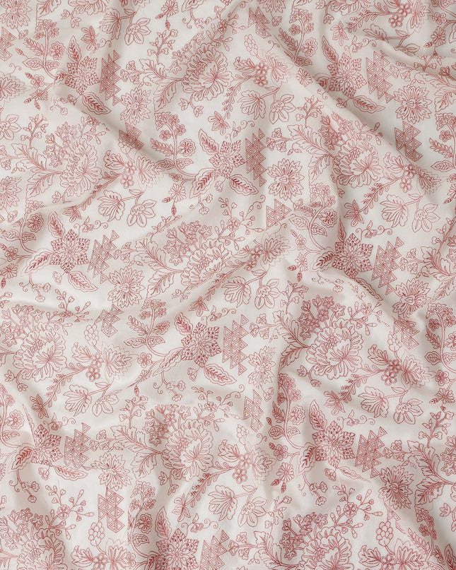 Rust Cream Digital Print Lawn Fabric 110cm