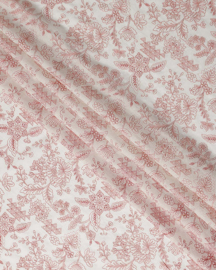 Rust Cream Digital Print Lawn Fabric 110cm