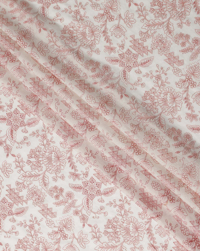 Rust Cream Digital Print Lawn Fabric 110cm