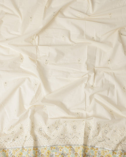 Ivory Self Floral Scallop Border Voile 140cm India