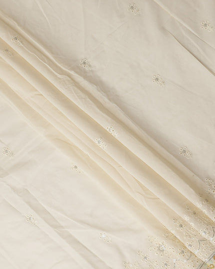 Ivory Self Floral Scallop Border Voile 140cm India