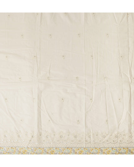 Ivory Self Floral Scallop Border Voile 140cm India