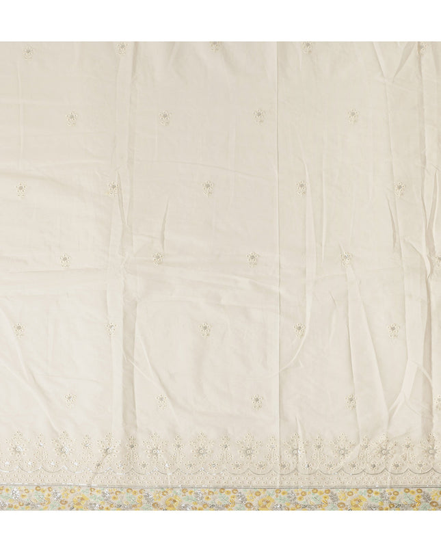 Ivory Self Floral Scallop Border Voile 140cm India