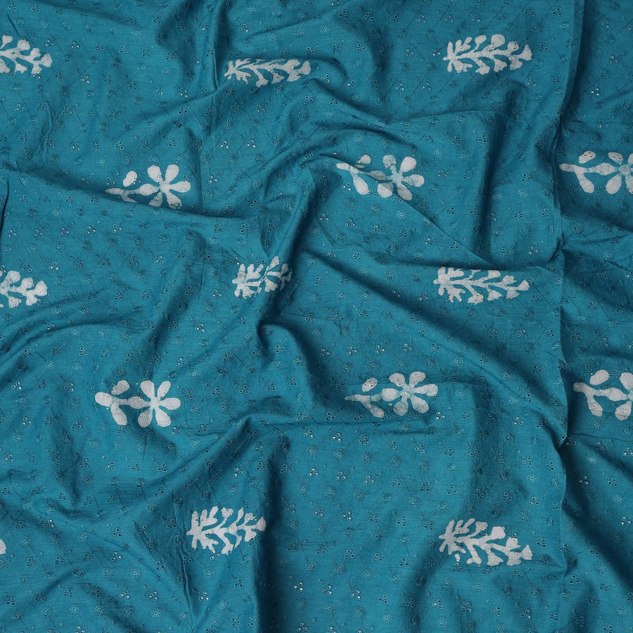 Teal Peacock Blue Floral Embroidered Voile 110cm
