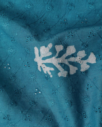 Teal Peacock Blue Floral Embroidered Voile 110cm