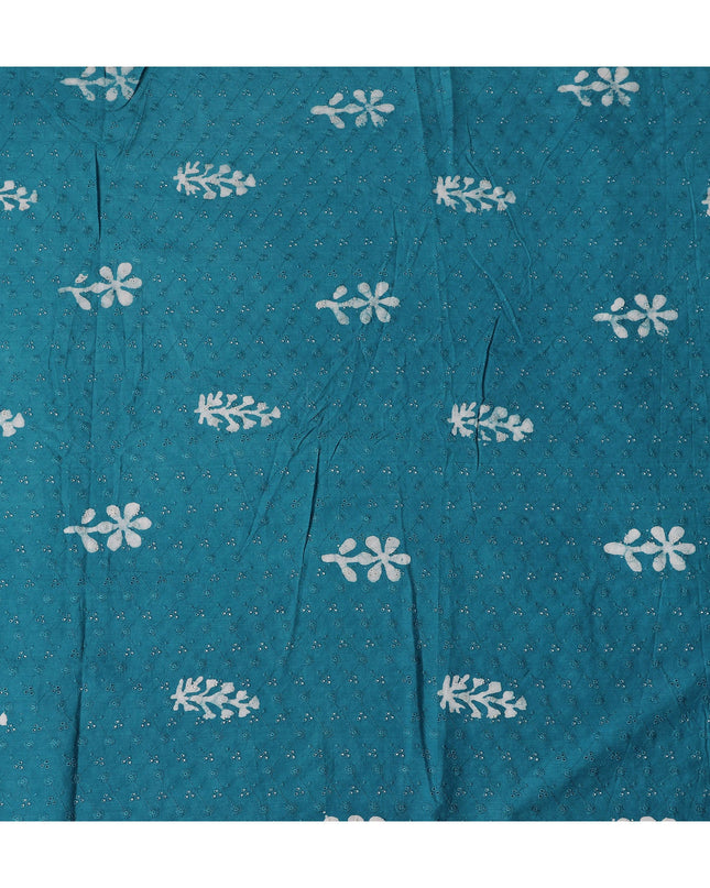 Teal Peacock Blue Floral Embroidered Voile 110cm
