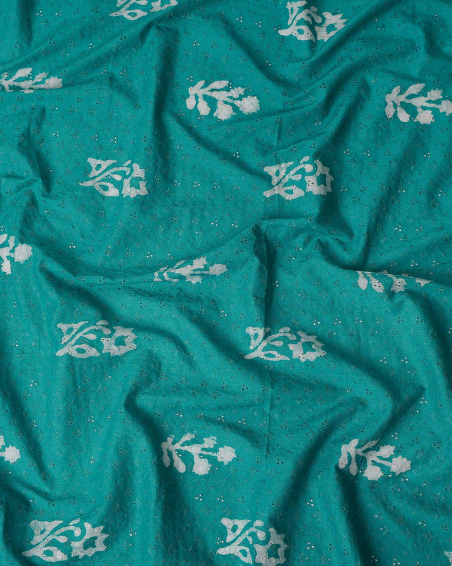 Jade Green Embroidered Cotton Voile Fabric 110cm