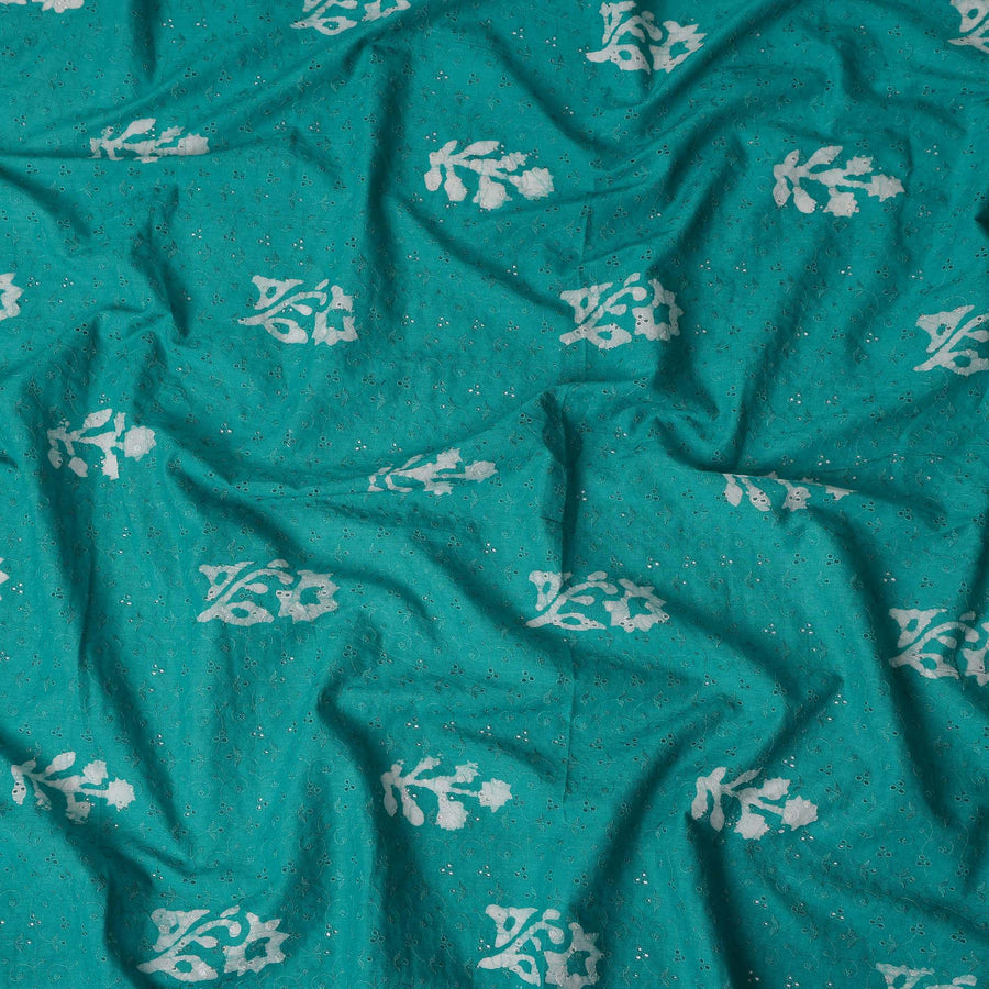Jade Green Embroidered Cotton Voile Fabric 110cm