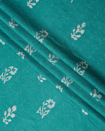 Jade Green Embroidered Cotton Voile Fabric 110cm