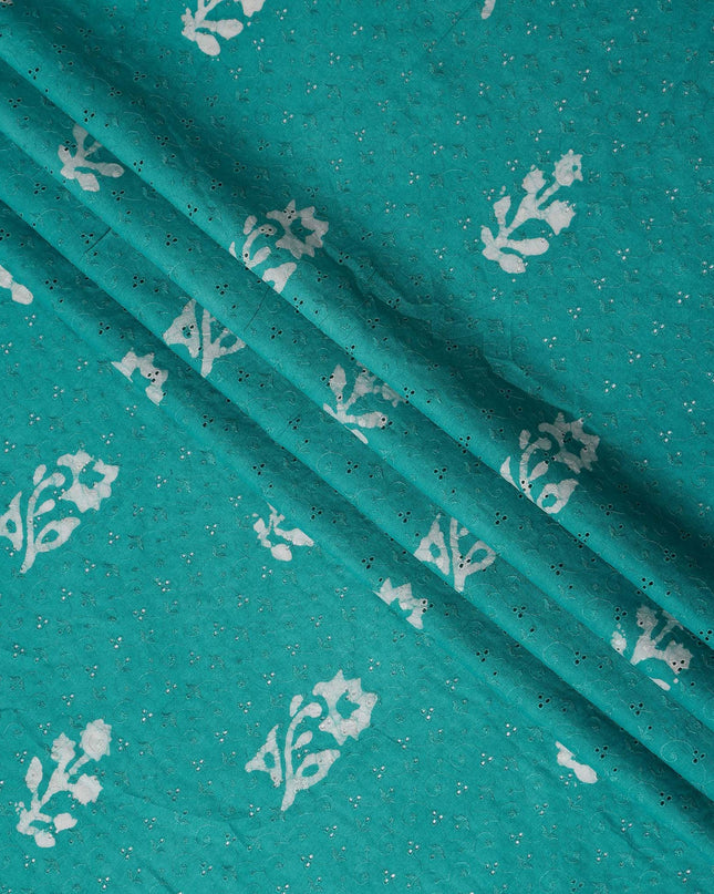 Jade Green Embroidered Cotton Voile Fabric 110cm