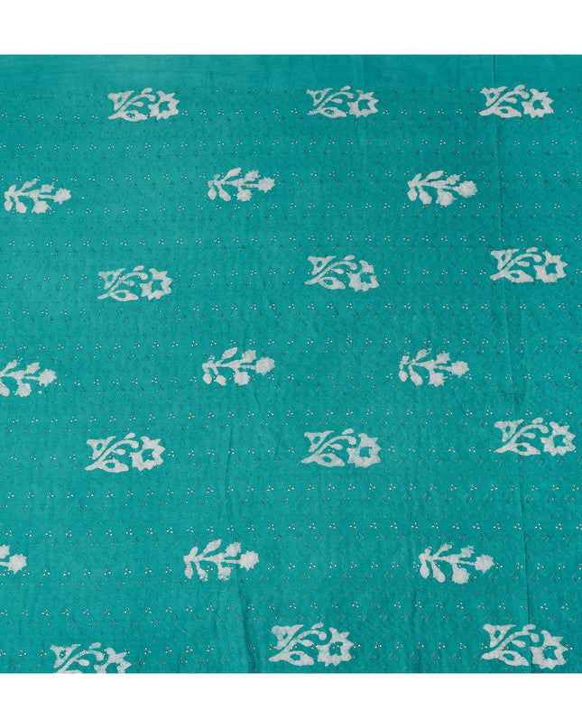 Jade Green Embroidered Cotton Voile Fabric 110cm