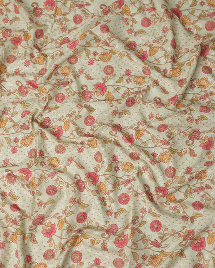 Ivory Pink Botanical Floral Embroidered Voile 110cm