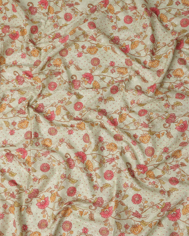 Ivory Pink Botanical Floral Embroidered Voile 110cm