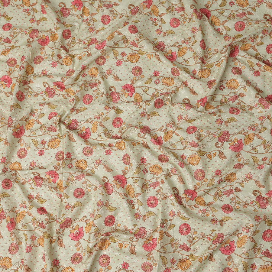 Ivory Pink Botanical Floral Embroidered Voile 110cm
