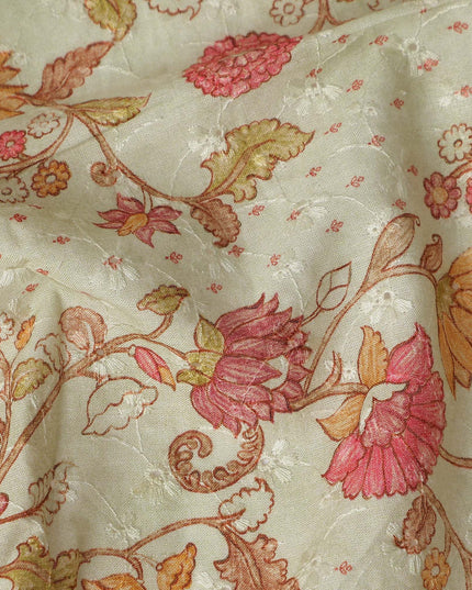 Ivory Pink Botanical Floral Embroidered Voile 110cm