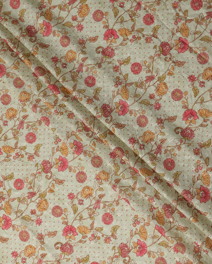 Ivory Pink Botanical Floral Embroidered Voile 110cm