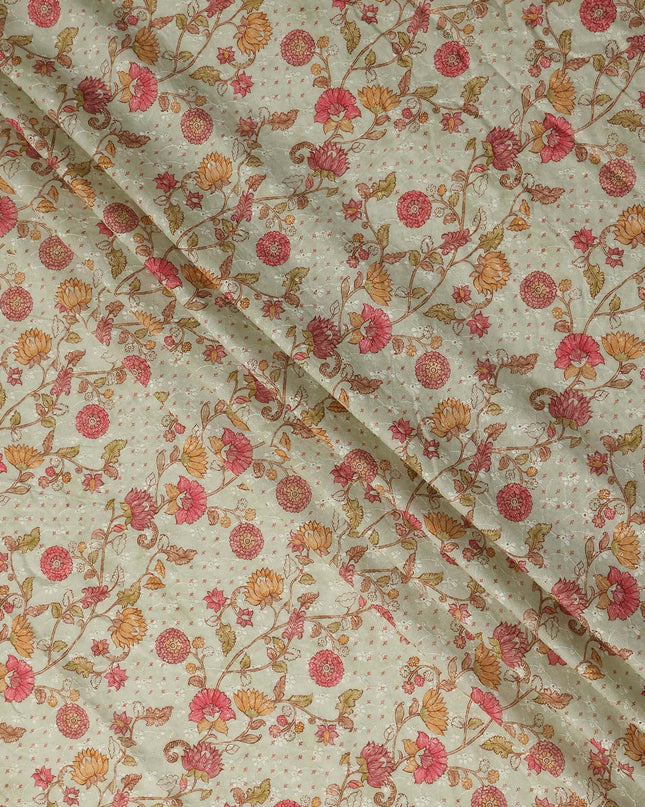 Ivory Pink Botanical Floral Embroidered Voile 110cm