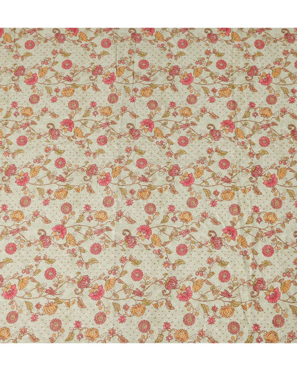 Ivory Pink Botanical Floral Embroidered Voile 110cm