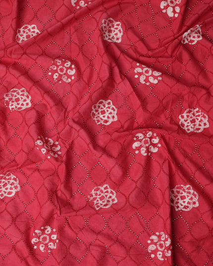 Red Crimson Chikankari Embroidered Cotton Voile 110cm