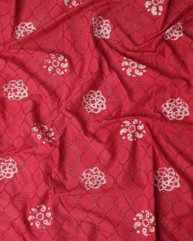 Red Crimson Chikankari Embroidered Cotton Voile 110cm