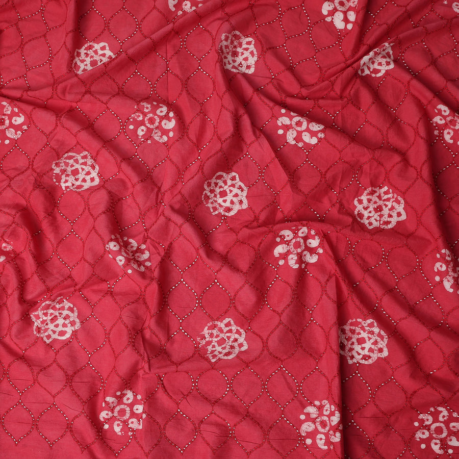 Red Crimson Chikankari Embroidered Cotton Voile 110cm