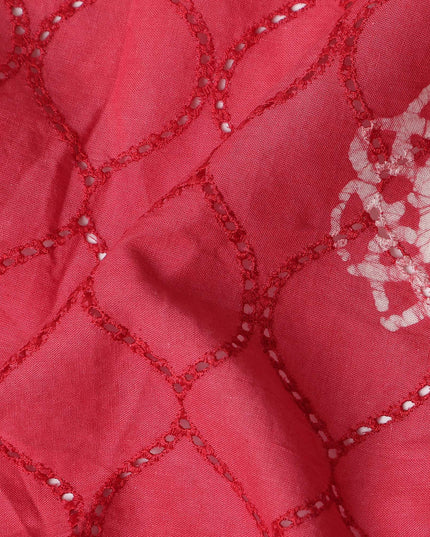 Red Crimson Chikankari Embroidered Cotton Voile 110cm
