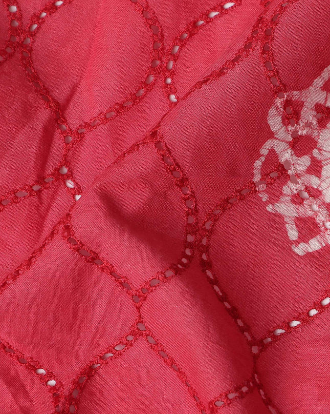 Red Crimson Chikankari Embroidered Cotton Voile 110cm
