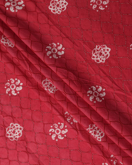 Red Crimson Chikankari Embroidered Cotton Voile 110cm
