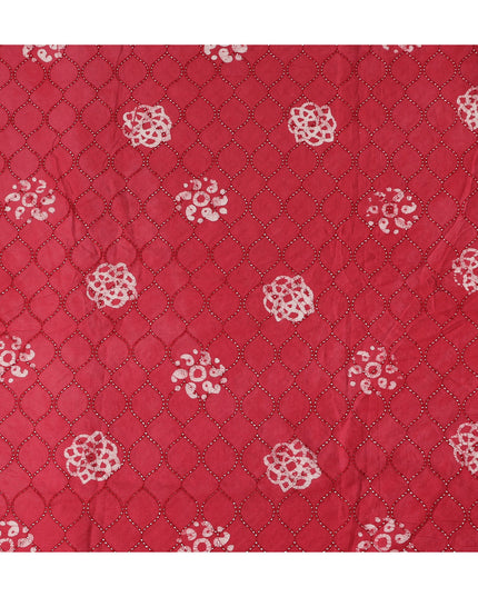 Red Crimson Chikankari Embroidered Cotton Voile 110cm