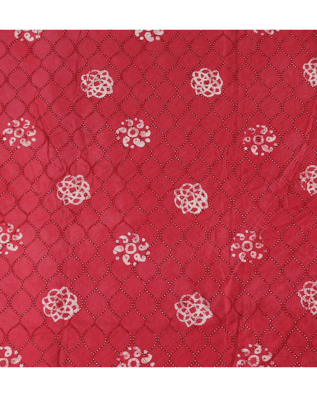 Red Crimson Chikankari Embroidered Cotton Voile 110cm