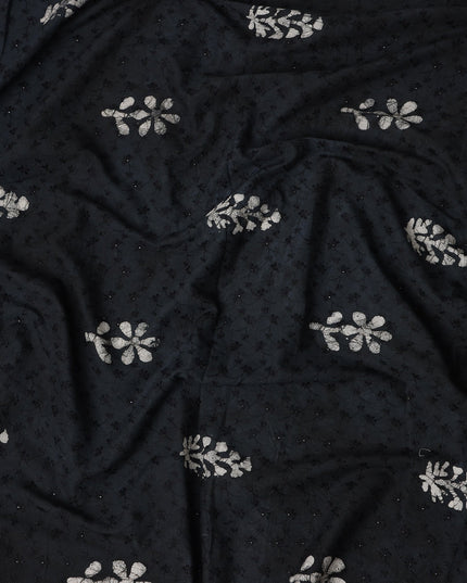 Black White Floral Embroidered Cotton Voile 110cm