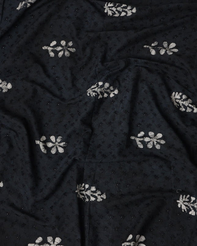 Black White Floral Embroidered Cotton Voile 110cm