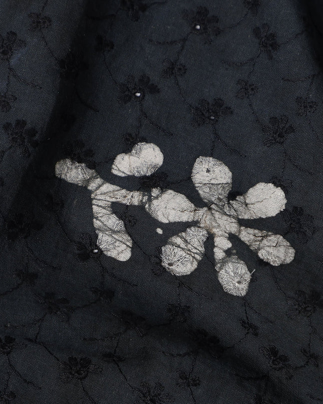 Black White Floral Embroidered Cotton Voile 110cm