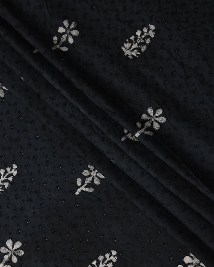 Black White Floral Embroidered Cotton Voile 110cm