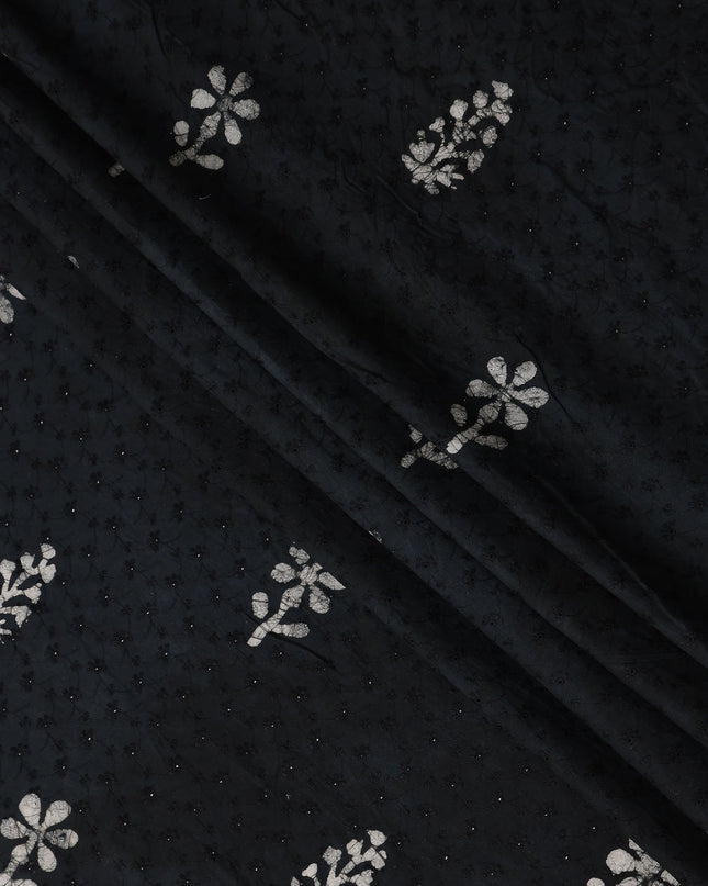 Black White Floral Embroidered Cotton Voile 110cm