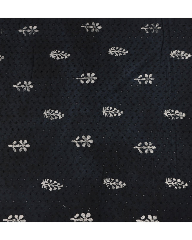 Black White Floral Embroidered Cotton Voile 110cm
