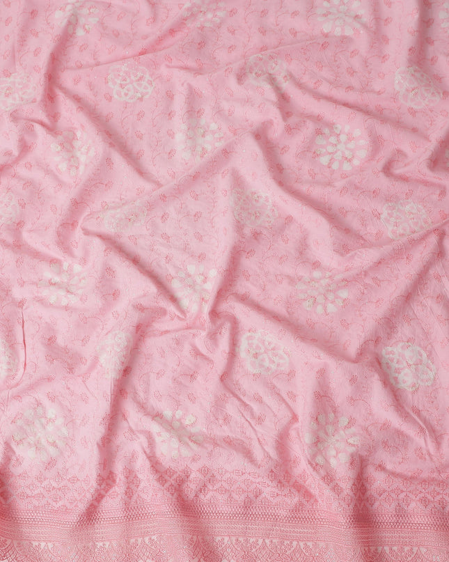Baby Pink Embroidered Cotton Voile Fabric 110cm