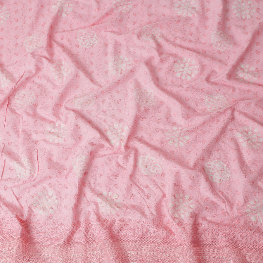 Baby Pink Embroidered Cotton Voile Fabric 110cm