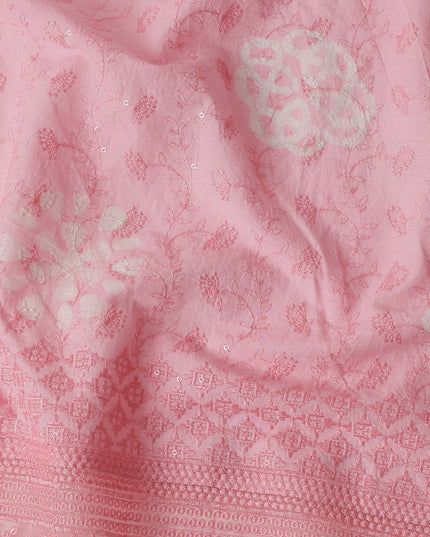 Baby Pink Embroidered Cotton Voile Fabric 110cm