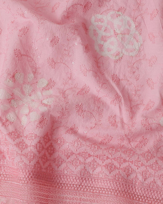 Baby Pink Embroidered Cotton Voile Fabric 110cm