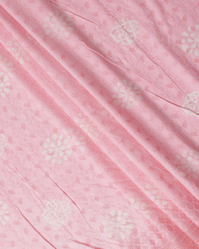 Baby Pink Embroidered Cotton Voile Fabric 110cm