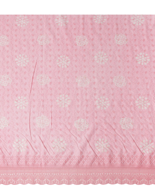 Baby Pink Embroidered Cotton Voile Fabric 110cm