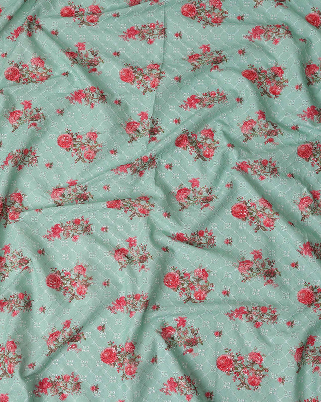 Sage Green Embroidered Cotton Voile Fabric 110cm