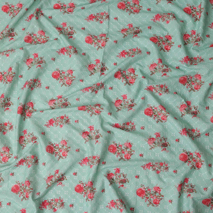 Sage Green Embroidered Cotton Voile Fabric 110cm