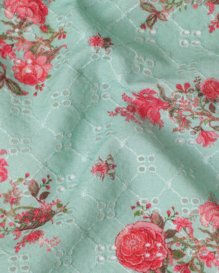 Sage Green Embroidered Cotton Voile Fabric 110cm