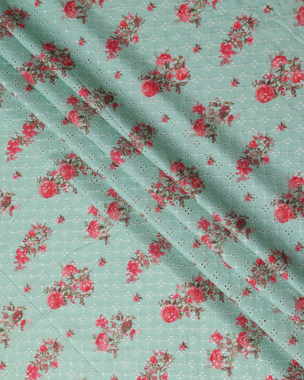 Sage Green Embroidered Cotton Voile Fabric 110cm